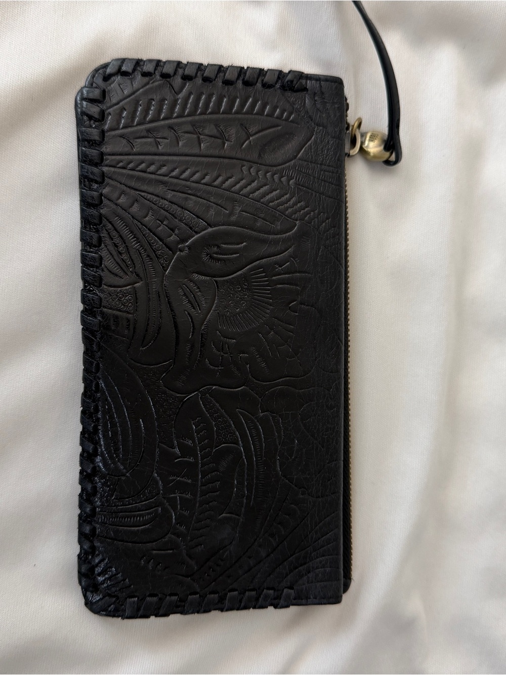 HOBO Black Embossed Leather Zip-Around Wallet